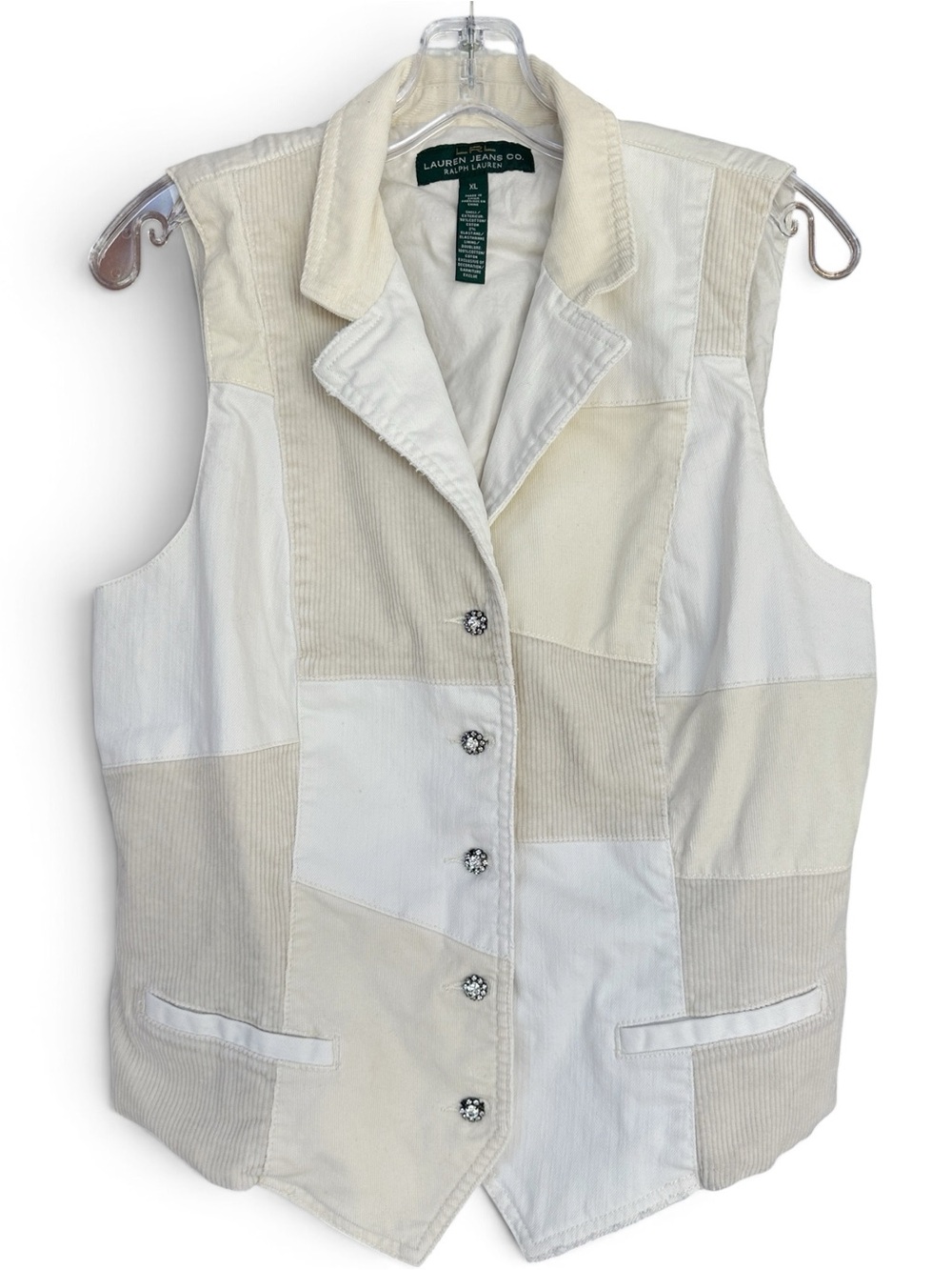 LRL Lauren Jeans Co. collectible Patchwork Cream and Off-White Corduroy Vest
